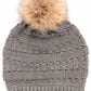 C.C Tilted Whip Stitch Slouch Beanie Faux Fur Pom Pom Hat