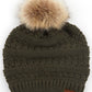 C.C Tilted Whip Stitch Slouch Beanie Faux Fur Pom Pom Hat