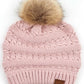 C.C Tilted Whip Stitch Slouch Beanie Faux Fur Pom Pom Hat