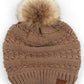 C.C Tilted Whip Stitch Slouch Beanie Faux Fur Pom Pom Hat