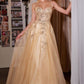 Ladivine C177 Vestido largo de tul brillante con apliques florales de encaje y corte en A