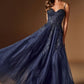 Ladivine C177 Vestido largo de tul brillante con apliques florales de encaje y corte en A
