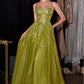 Ladivine C177 Vestido largo de tul brillante con apliques florales de encaje y corte en A