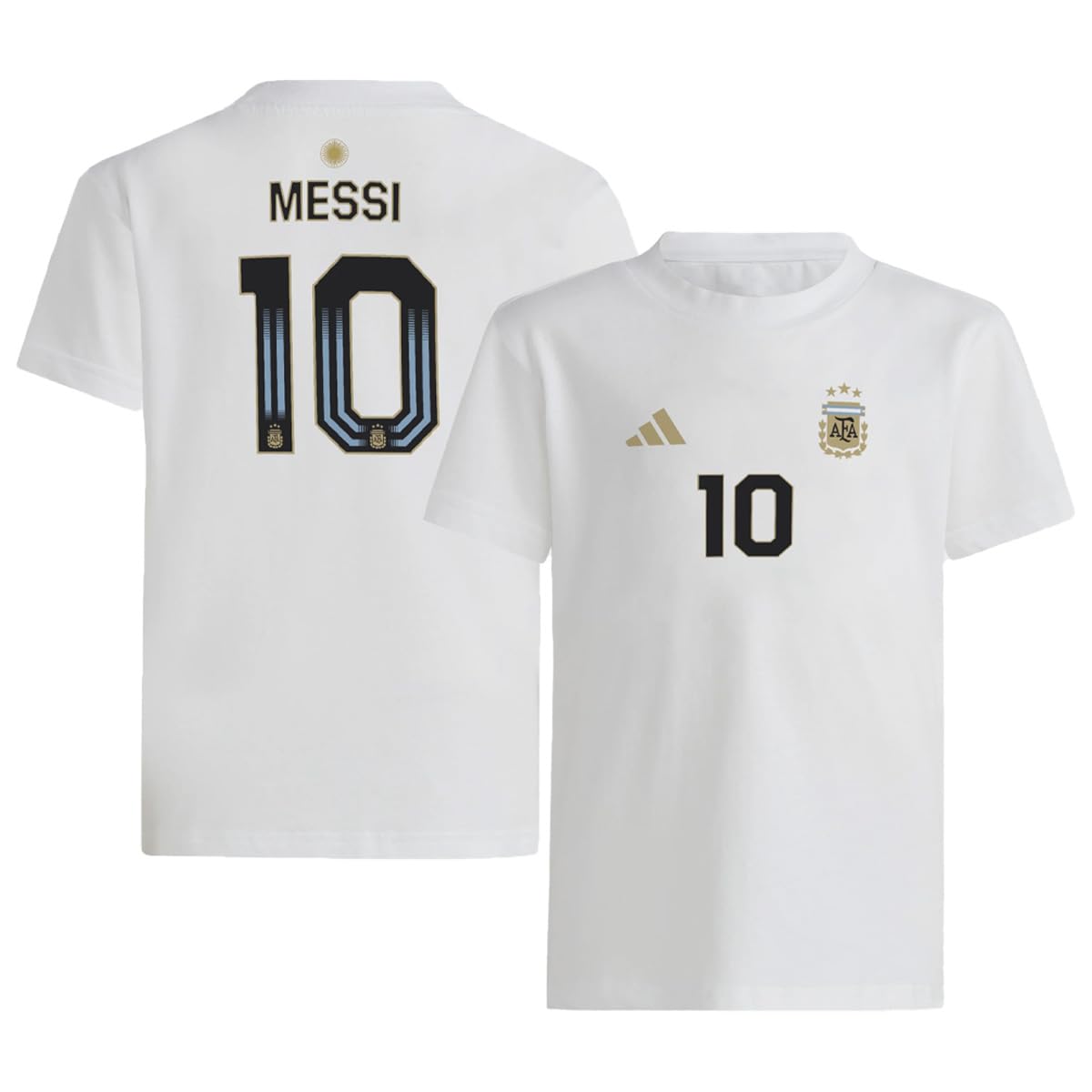 adidas Lionel Messi #10 Argentina National Team Camiseta con Nombre y Número de Jugador para Jóvenes (Blanco Talla Grande-14/16 para Jóvenes)