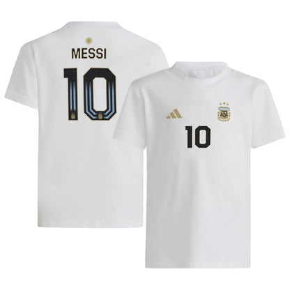 adidas Lionel Messi #10 Argentina National Team Camiseta con Nombre y Número de Jugador para Jóvenes (Blanco Talla Grande-14/16 para Jóvenes)