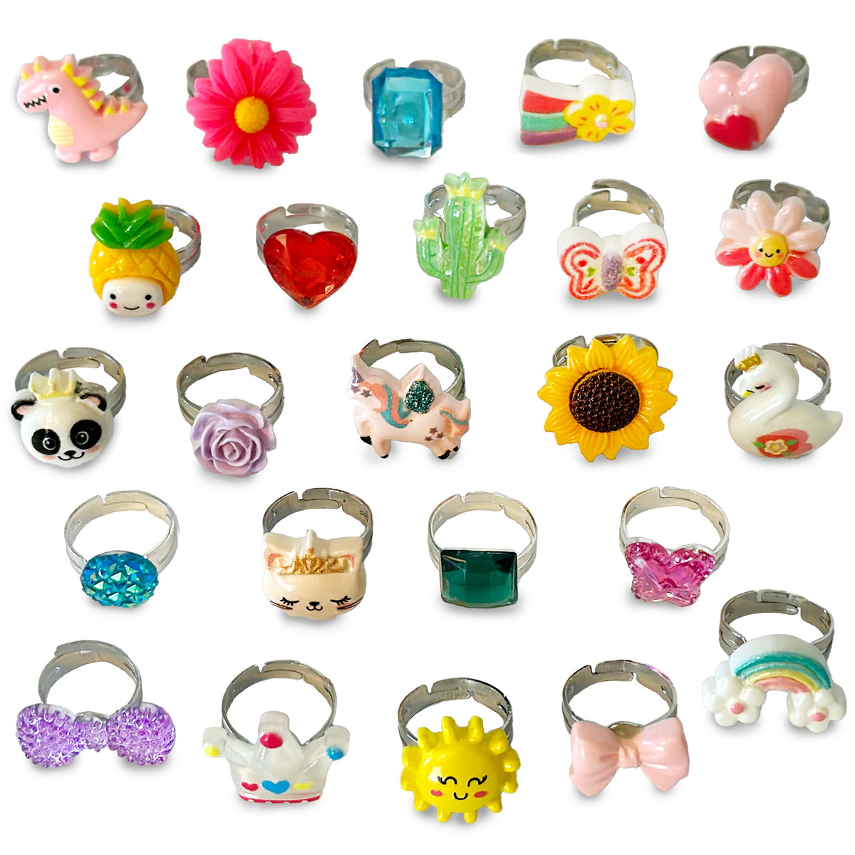 Anillos de Joyería para Niñas 24 Anillos Ajustables para Juego de Imitación y Disfraces para Niñas Pequeñas, Joyería de Juego en Caja de Regalo Morada, Únicos y Sin Duplicados - Gran Regalo de Cumpleaños para Niñas de 3 4 5 6 7 8 Años