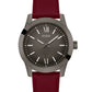 GUESS Mens 44mm Watch - Red Strap Gunmetal Dial Gunmetal Case