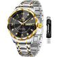 Reloj OLEVS para hombre, de negocios, formal, bicolor, negro, para hombre, con diamantes, de acero inoxidable, esfera grande, impermeable, analógico, con fecha, reloj de pulsera