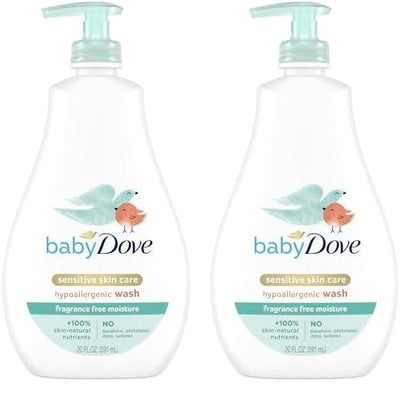 Baby Dove Cuidado Piel Sensible Jabón Líquido para Bebé Humectante Sin Fragancia e Hipoalergénico Elimina las Bacterias 591 ml (Paquete de 2)