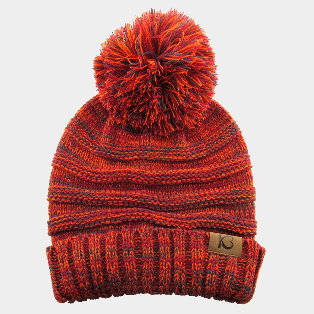 Cable Knit Ribbed Chunk Pom Pom Beanie Hat