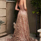 Ladivine CB046 Strapless Fitted Gown Floral Applique And Glitter Tulle Overskirt