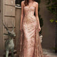 Ladivine CB046 Strapless Fitted Gown Floral Applique And Glitter Tulle Overskirt