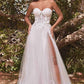 Vestido de fiesta largo sin tirantes de tul floral Cinderella Divine CB080W