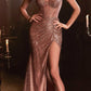 Cinderella Divine CB084 Vestido de noche ajustado sin tirantes con purpurina