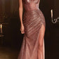 Cinderella Divine CB084 Vestido de noche ajustado sin tirantes con purpurina