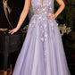 Ladivine CB097 Vestido largo de tul de corte A con detalles florales