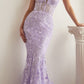 Ladivine CB099 Long Strapless Butterfly Print Mermaid Gown