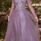 Cinderella Divine CD0172 A-Line Layered Tulle Gown Off The Shoulder Long Sleeve