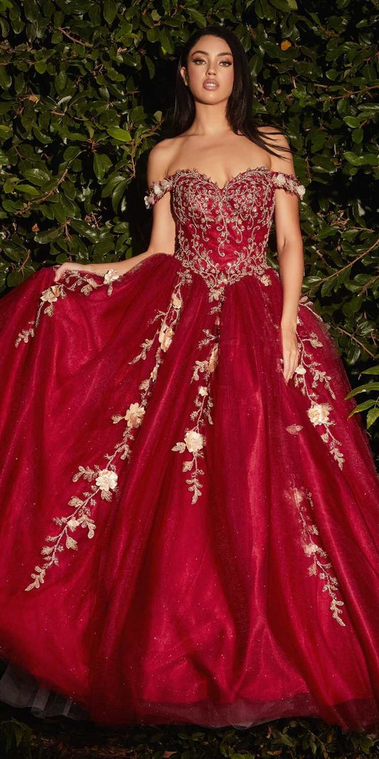 Cinderella Divine CD0185 Vestido de Gala de Túl Capas con Hombros Descubiertos