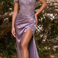 Cinderella Divine CD0186 Long Floral Off the Shoulder Gown with Slit