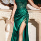 Cinderella Divine CD0186 Long Floral Off the Shoulder Gown with Slit