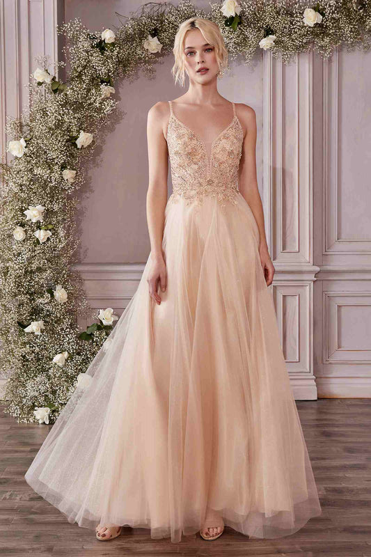 Cinderella Divine CD0195 Vestido Largo de Noche Acampanado de Tul en Capas