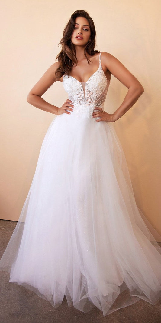 Cinderella Divine CD0195W Vestido de novia acampanado con tul en capas
