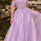Cinderella Divine CD0198 Long Lace A-Line Gown with Off the Shoulder Sleeves