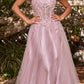 Cinderella Divine CD0198 Long Lace A-Line Gown with Off the Shoulder Sleeves