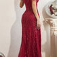 Ladivine CD0203 Long Off the Shoulder Sequin Gown with Slit