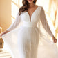 Cinderella Divine CD242W Pleated Chiffon Long Sleeve Gown