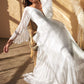 Cinderella Divine CD242W Pleated Chiffon Long Sleeve Gown