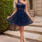 Ladivine CD2431 One-Shoulder Floral Appliqué Corset Homecoming Dress