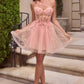 Ladivine CD2431 One-Shoulder Floral Appliqué Corset Homecoming Dress