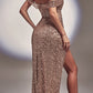 Ladivine CD260 Long Off the Shoulder Sequin Gown with Slit