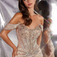 Vestido de noche estilo sirena Ladivine CD654 con hombros descubiertos, purpurina, corpiño encorsetado ajustado