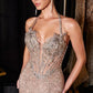Ladivine CD695 Halter Neck Crystal Sequin Plunging Mermaid Dress