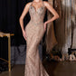 Ladivine CD695 Halter Neck Crystal Sequin Plunging Mermaid Dress