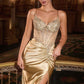 Ladivine CD718 Fitted Satin Evening Gown V-Neckline