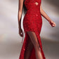 Ladivine CD883 Long Halter Fitted Sequin Gown Halter Top with Slit