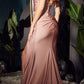 Cinderella Divine CD888 Long Embellished Bust Stretch Satin Fitted Dress with Slit