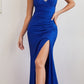 Cinderella Divine CD888 Long Embellished Bust Stretch Satin Fitted Dress with Slit