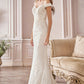 Cinderella Divine CD929 Fitted Off The Shoulder Bridal Gown Floral Lace Applique