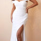 Cinderella Divine CD930 Long Off the Shoulder Jersey Gown Gathered Waist