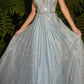 Cinderella Divine CD940 Stunning A-Line Ball Gown Glitter Tulle Long V-back