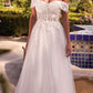 Cinderella Divine CD961W Long Lace Off the Shoulder Bridal Gown