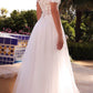 Cinderella Divine CD961W Long Lace Off the Shoulder Bridal Gown