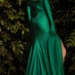 Cinderella Divine CD979 Long Slit Stretch Satin Gown with Gloves