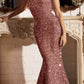 Cinderella Divine CD980 Long Off the One Shoulder Sequins Gown