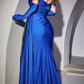 Cinderella Divine CD988 Vestido largo ajustado brillante con hombros descubiertos y guantes a juego